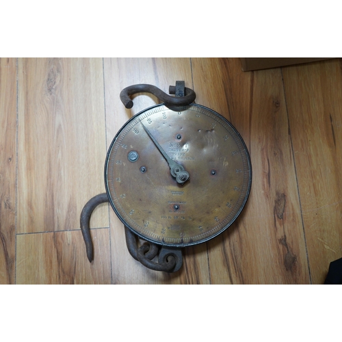 89 - A copper and brass weather vane, warming pan and sundry metalware. Condition - poor to fair