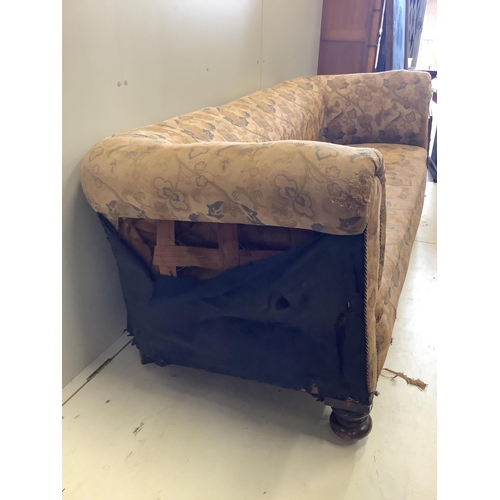 9 - An early 20th century Chesterfield settee, width 208cm, depth 84cm, height 84cm. Condition - poor... 