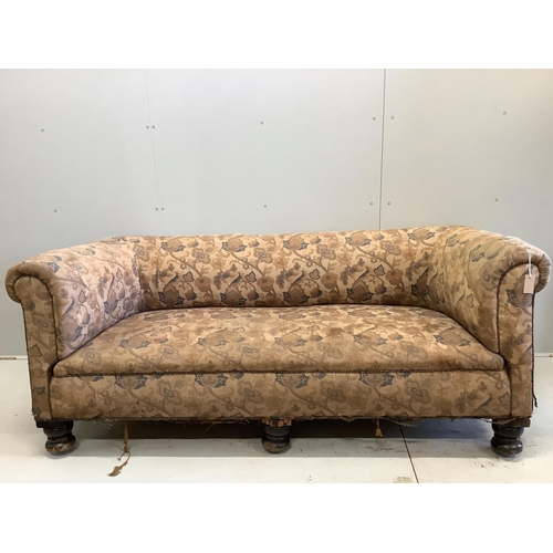 9 - An early 20th century Chesterfield settee, width 208cm, depth 84cm, height 84cm. Condition - poor... 