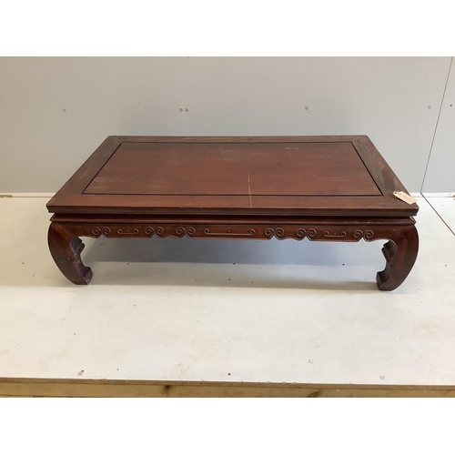 90 - A Chinese rectangular hardwood coffee table, width 122cm, depth 72cm, height 36cm. Condition - fair... 