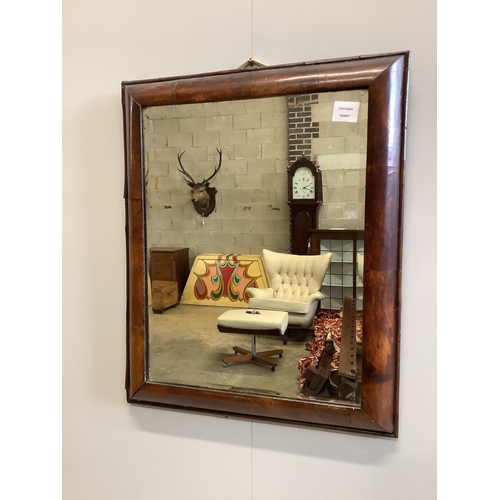 99 - A Queen Anne rectangular walnut cushion framed wall mirror, with later bevelled glass plate, width 5... 