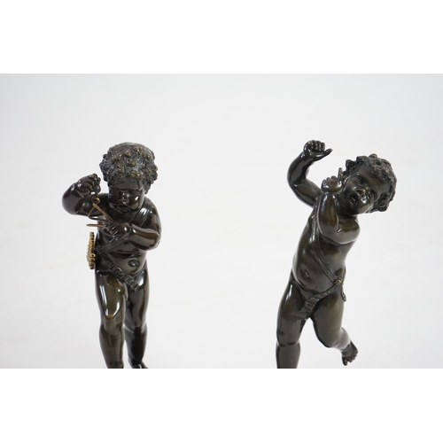 28 - After Claude Michel Clodion (French, 1738-1814), a pair of late 19th century bronze figures of music... 