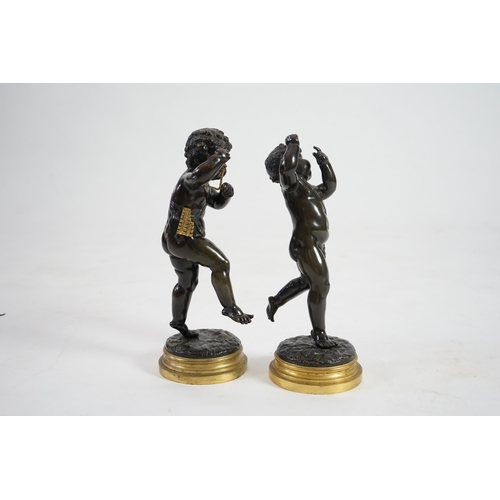 28 - After Claude Michel Clodion (French, 1738-1814), a pair of late 19th century bronze figures of music... 