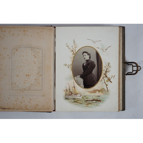 39 - A late 19th century musical embossed leather photograph album 'The Seaside Album' by J.C.M Co. Ltd w... 