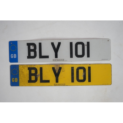 42 - Number plate BLY 101, on retention