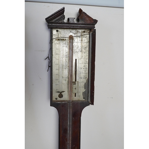 44 - A George III mahogany stick barometer signed Garoe & Co. Edinburgh, 93cm and a Regency wheel baromet... 