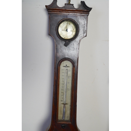 44 - A George III mahogany stick barometer signed Garoe & Co. Edinburgh, 93cm and a Regency wheel baromet... 