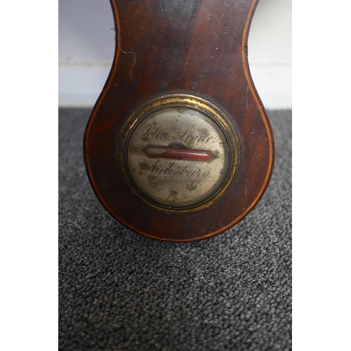 44 - A George III mahogany stick barometer signed Garoe & Co. Edinburgh, 93cm and a Regency wheel baromet... 