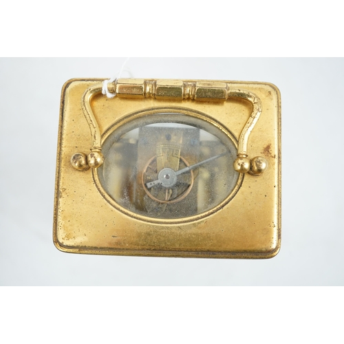 45 - A French gilt brass carriage timepiece, 8cm wide, 12cm high