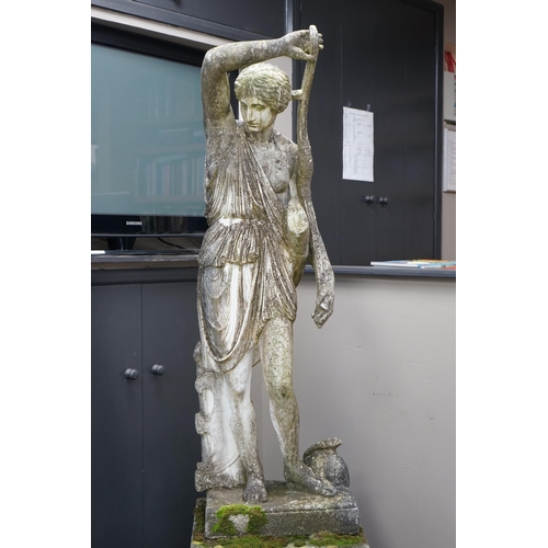 51 - An Italian composition marble statue of Diana the Huntress, on a square  reconstituted stone plinth,... 