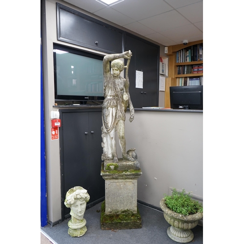 51 - An Italian composition marble statue of Diana the Huntress, on a square  reconstituted stone plinth,... 