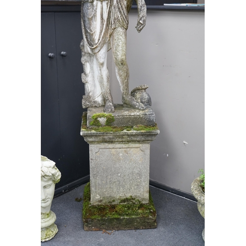 51 - An Italian composition marble statue of Diana the Huntress, on a square  reconstituted stone plinth,... 