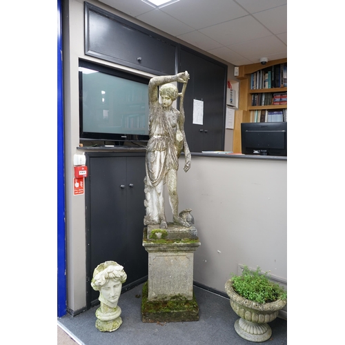 51 - An Italian composition marble statue of Diana the Huntress, on a square  reconstituted stone plinth,... 