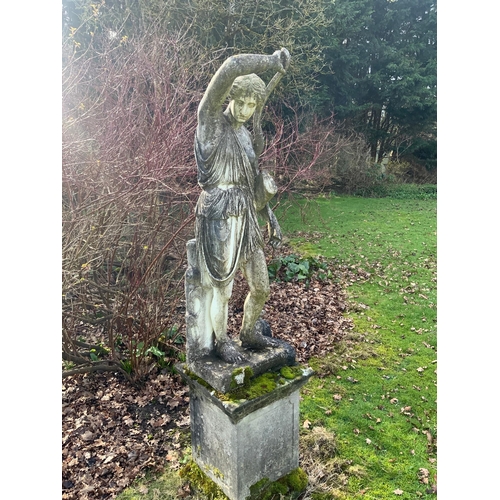 51 - An Italian composition marble statue of Diana the Huntress, on a square  reconstituted stone plinth,... 