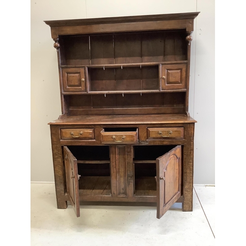 1012 - An early 18th century style oak dresser, width 142cm, depth 52cm, height 188cm. Condition - fair... 