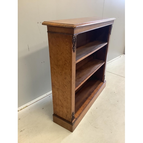 1017 - A Victorian bird's eye maple open bookcase, width 95cm, depth 27cm, height 94cm. Condition - good... 