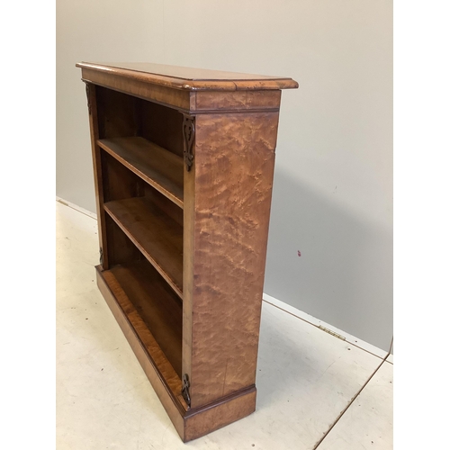 1017 - A Victorian bird's eye maple open bookcase, width 95cm, depth 27cm, height 94cm. Condition - good... 