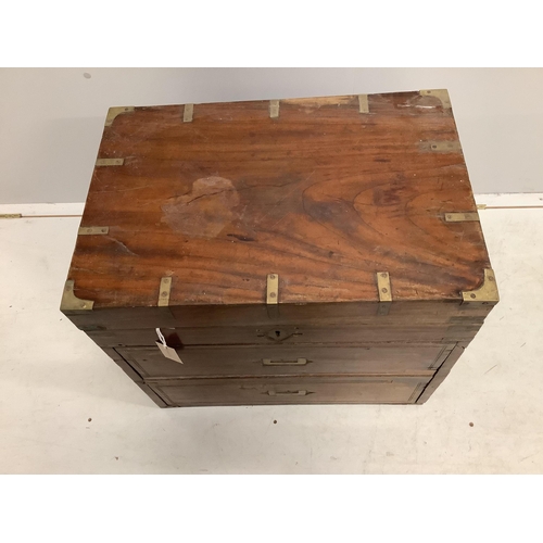 1018 - A 19th century brass mounted teak trunk with dummy drawer front, width 60cm, depth 41cm, height 54cm... 