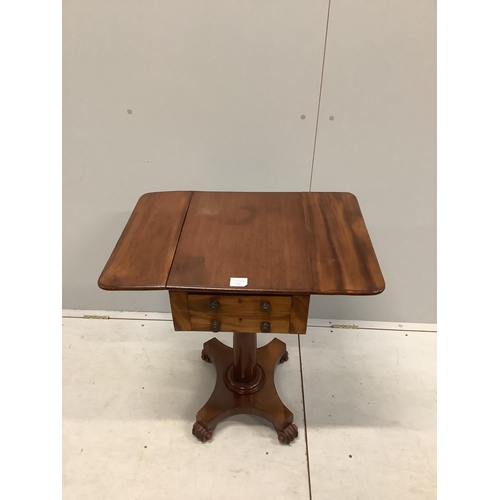 1022 - A Victorian mahogany drop flap work table, width 38cm, depth 49cm, height 71cm. Condition - fair... 