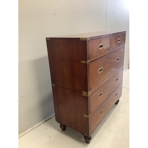 1029 - A late 19th century brass mounted mahogany two part military chest, width 99cm, depth 45cm, height 1... 