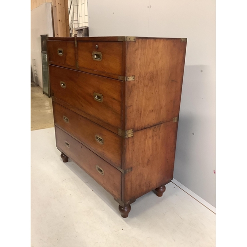 1029 - A late 19th century brass mounted mahogany two part military chest, width 99cm, depth 45cm, height 1... 