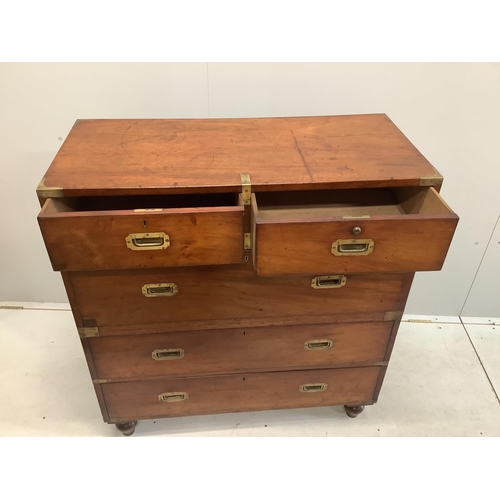 1029 - A late 19th century brass mounted mahogany two part military chest, width 99cm, depth 45cm, height 1... 