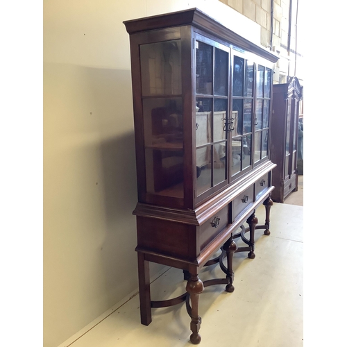 1033 - An early 20th century Dutch style walnut display cabinet, width 188cm, depth 44cm, height 180cm. Con... 