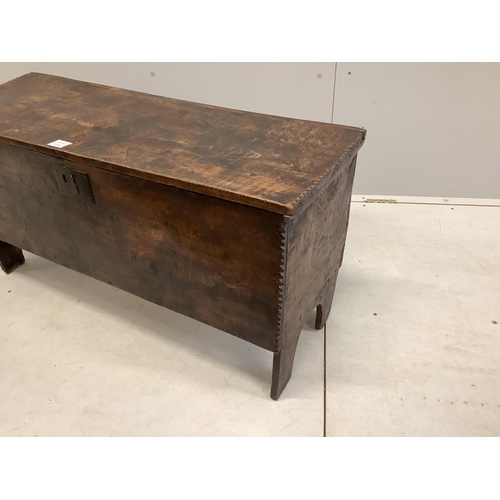 1060 - A late 17th century elm six plank coffer, width 102cm, depth 36cm, height 55cm. Condition - poor to ... 