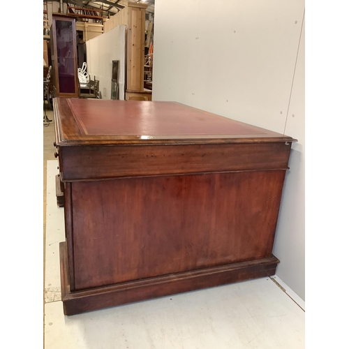 1066 - A Victorian mahogany pedestal partner's desk, width 168cm, depth 110cm, height 80cm. Condition - fai... 