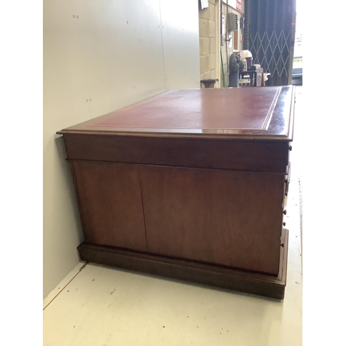 1066 - A Victorian mahogany pedestal partner's desk, width 168cm, depth 110cm, height 80cm. Condition - fai... 