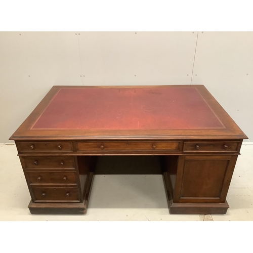 1066 - A Victorian mahogany pedestal partner's desk, width 168cm, depth 110cm, height 80cm. Condition - fai... 