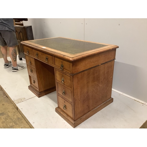 1083 - A late Victorian oak pedestal desk, width 106cm, depth 65cm, height 71cm. Condition - fair