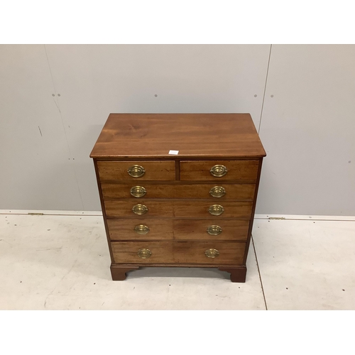 1084 - A small George III mahogany six drawer chest, width 77cm, depth 46cm, height 84cm. Condition - fair... 