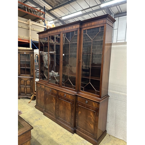 1090 - A reproduction George III style mahogany breakfront library bookcase, width 204cm, depth 48cm, heigh... 