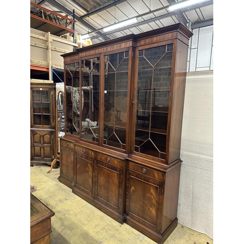 1090 - A reproduction George III style mahogany breakfront library bookcase, width 204cm, depth 48cm, heigh... 