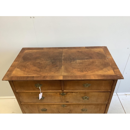 1094 - An 18th century and later banded walnut chest, width 101cm, depth 56cm, height 100cm. Condition - po... 