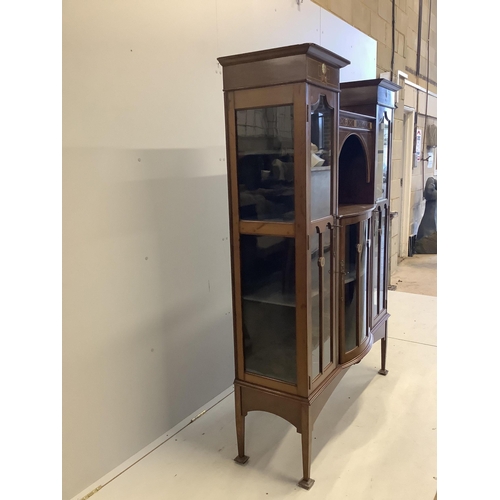 1095 - An Edwardian Art Nouveau mother of pearl inlaid display cabinet, width 122cm, depth 38cm, height 169... 