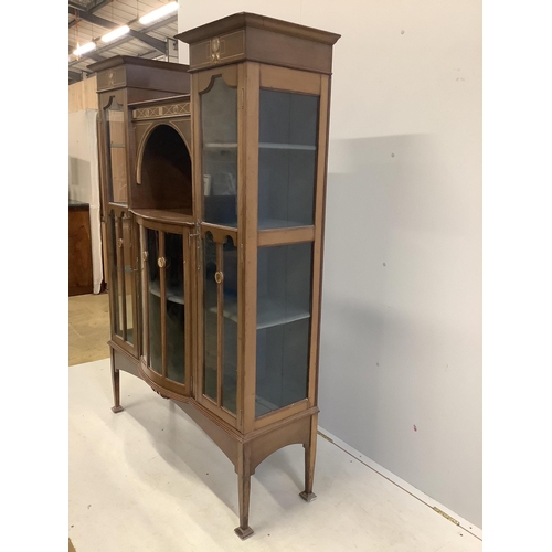 1095 - An Edwardian Art Nouveau mother of pearl inlaid display cabinet, width 122cm, depth 38cm, height 169... 