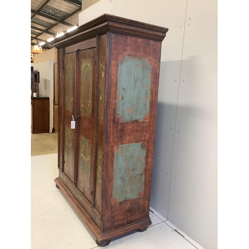 1101 - An 18th century Swiss painted pine armoire, width 131cm, depth 54cm, height 169cm. Condition - fair... 