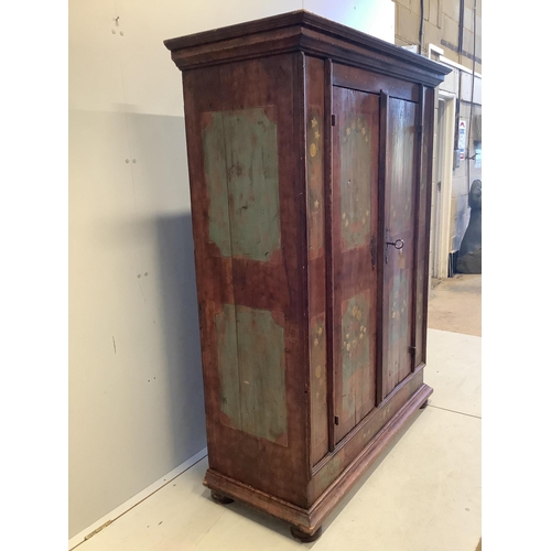 1101 - An 18th century Swiss painted pine armoire, width 131cm, depth 54cm, height 169cm. Condition - fair... 