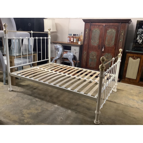 1103 - A modern Victorian style brass mounted double bedframe, width 140cm, length 200cm, height 140cm. Con... 