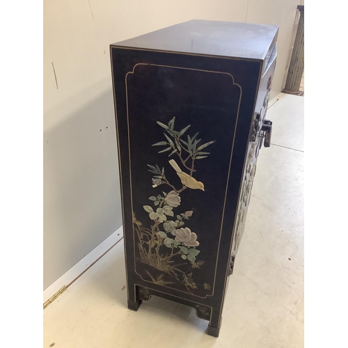 1104 - A Chinese hardstone mounted side cabinet, width 59cm, depth 29cm, height 77cm. Condition - fair to g... 