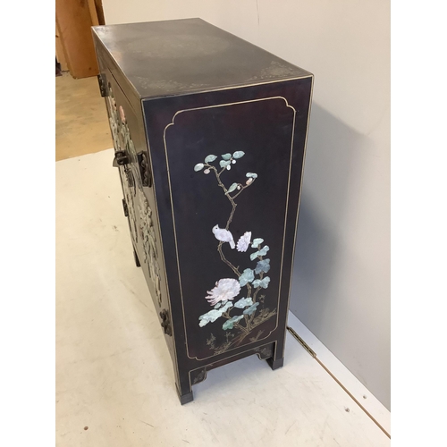 1104 - A Chinese hardstone mounted side cabinet, width 59cm, depth 29cm, height 77cm. Condition - fair to g... 