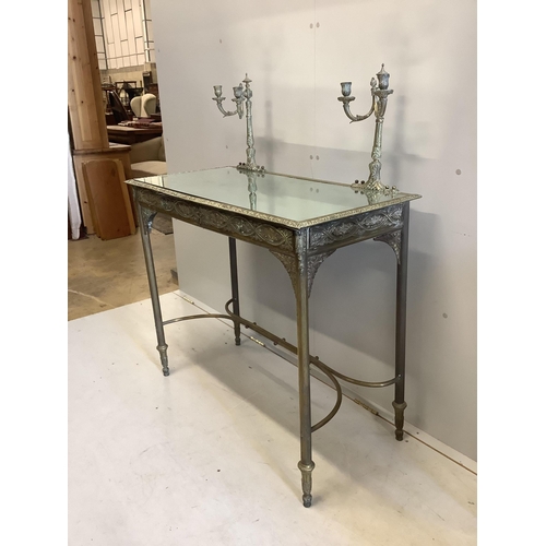 1112 - A brass and mirrored console table, width 96cm, depth 48cm, height 118cm. Condition - fair