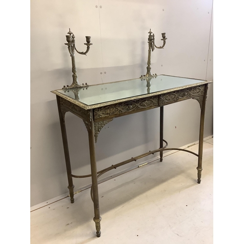 1112 - A brass and mirrored console table, width 96cm, depth 48cm, height 118cm. Condition - fair