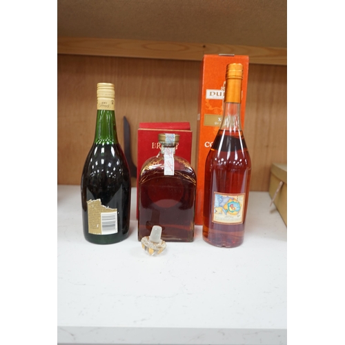 1273 - Three bottles of brandy comprising KWV Ten Year brandy, Dupuy cognac and Lepanto brandy. Condition -... 