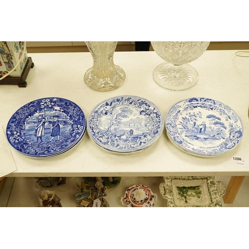 1286 - Six early 19th century blue and white transfer printed plates, including Spode, and three Wedgewood ... 