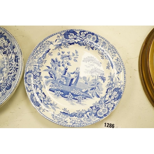 1286 - Six early 19th century blue and white transfer printed plates, including Spode, and three Wedgewood ... 