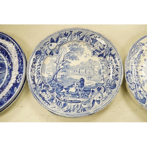 1286 - Six early 19th century blue and white transfer printed plates, including Spode, and three Wedgewood ... 