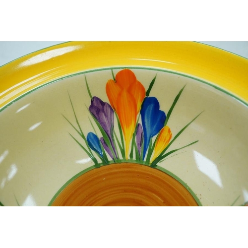 1291 - A Clarice Cliff Crocus pattern octagonal bowl and set of six dishes, largest 23cm wide. Condition - ... 